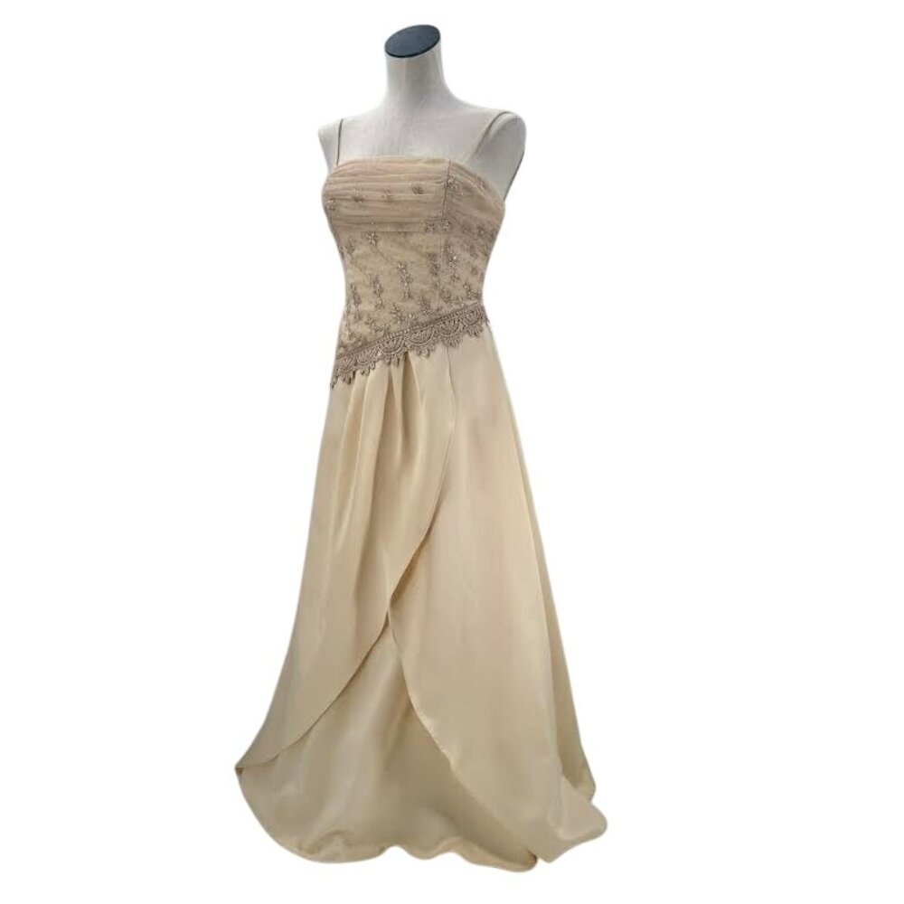90s Y2K Corset Princess Dress Gold Tan Lace Floral Blondie Nites